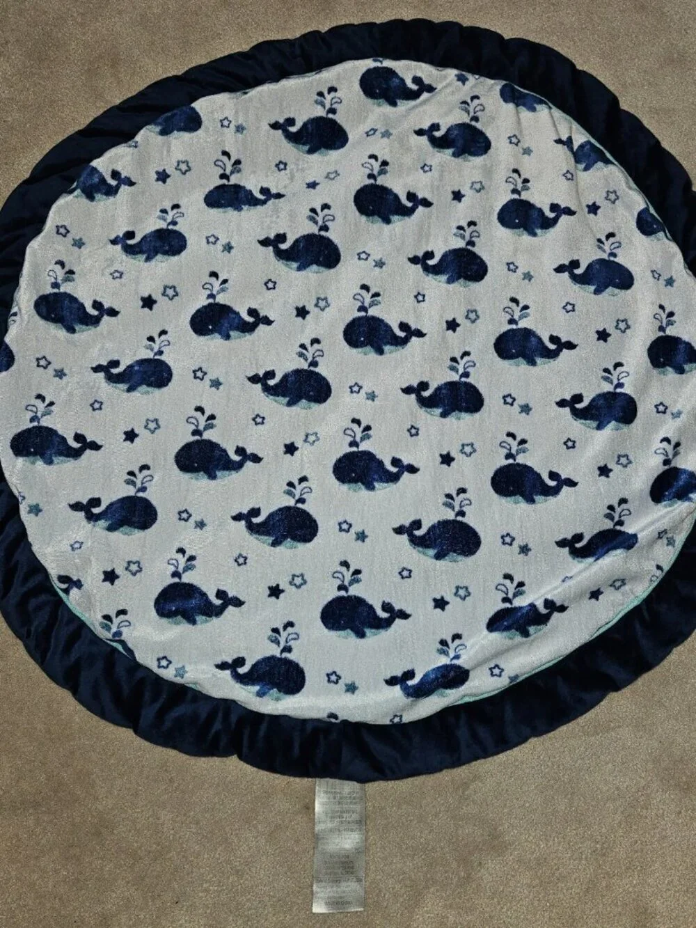Burlington Blue White Whale Fleece Baby Play Mat Pad Tummy Time 35